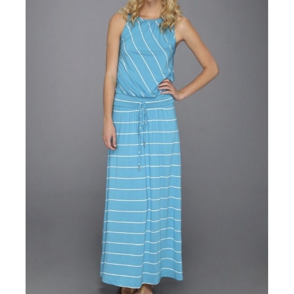 Michael Stars Harlow Stripe Island Atlantic Maxi Dress Aqua Blue Racerback S - Picture 1 of 9